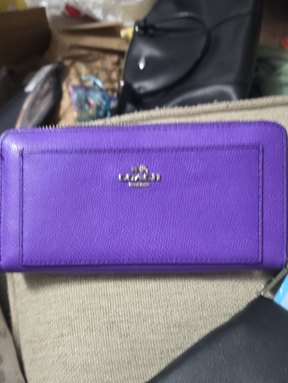 Coach Purple Leather Zip-Around Wallet
